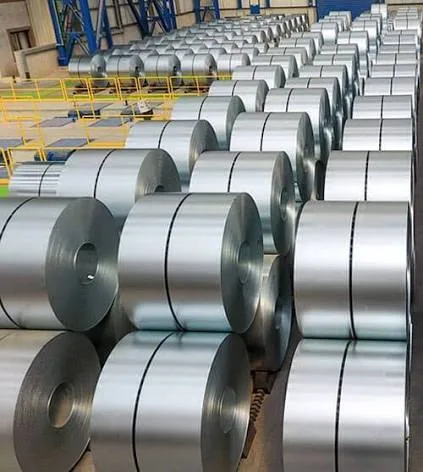 Rows of stainless steel coils staged in the export warehouse