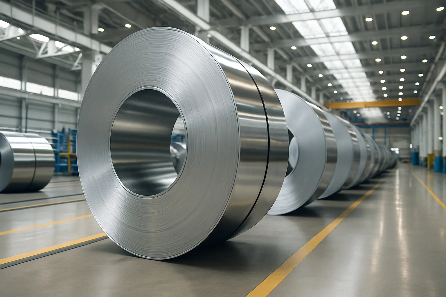 Stainless steel coils lined up at the export yard